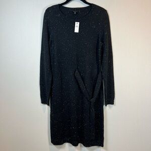 Talbots Womens Tweed Side Tie Sweater Dress Black Knit Long Sleeve Stretch Small